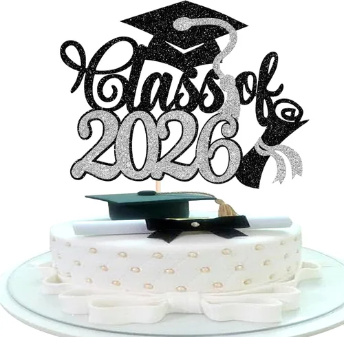 Miniatura 33 de Rsstarxi 1 paquete de decoración de pastel con purpurina para la clase de 2026, decoraciones de graduación 2026, tapa de felicitaciones