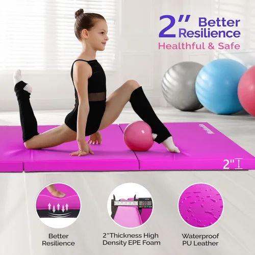 Miniatura 2 de Matladin - Alfombrilla plegable de tres pliegues de 6 pies para gimnasia, gimnasio, ejercicio, aeróbicos, alfombrillas de volteretas de 6 pies x 2