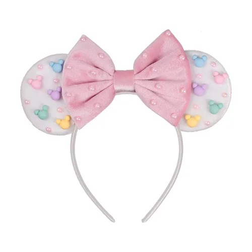 Miniatura 13 de Diadema de Orejas de Ratón de Terciopelo con Cuentas, Diadema de Lazo Negro para el Cabello con Perlas, Accesorio de Cabeza de Decoración de Fiesta