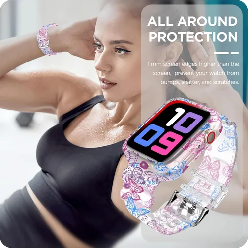 Miniatura 6 de DABAOZA - Correa compatible con Apple Watch de 49 mm, 46 mm, 45 mm, 44 mm, 42 mm, 41 mm, 40 mm, 38 mm, con protector, correa de TPU brillante