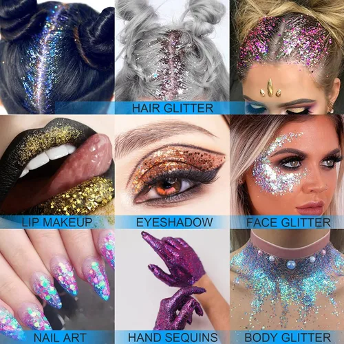 Miniatura 5 de Gel holográfico con purpurina para el rostro, brillo corporal con maquillaje para cabello, cara, clavícula, brazo, uñas, sombra de ojos, lentejuelas