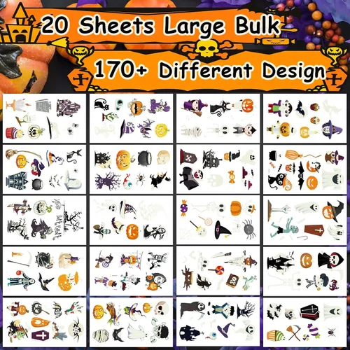 Miniatura 2 de 170 estilos que brillan en la oscuridad tatuajes de Halloween para niños, tatuajes temporales, calcomanías luminosas para niños y niñas, calabaza