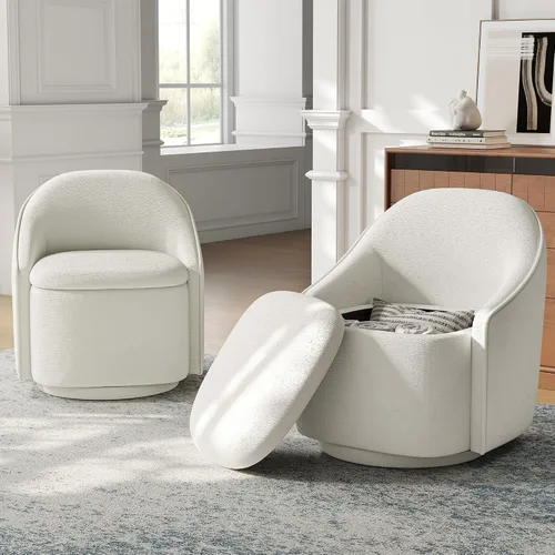 Miniatura 11 de LINSY Silla Giratoria de Acento con Almacenamiento, Cómodas Sillas de Barril de Chenilla, Pequeño Sillón Moderno Giratorio de 360 Grados para Sala