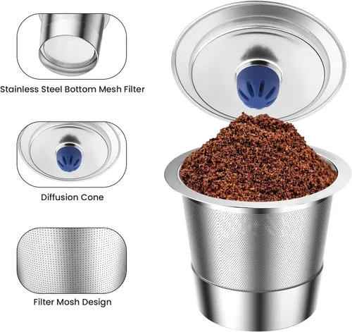 Miniatura 2 de Tazas reutilizables de acero inoxidable K Cups para Keurig 2.0 y 1.0, cápsulas de café reutilizables para cafetera Keurig, paquete de 2 tazas K Cups