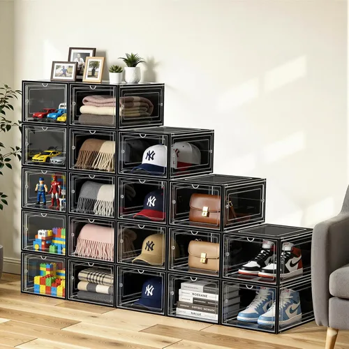 Miniatura 7 de SCAVATA Paquete de 6 Cajas Organizadoras de Sombreros, Cajas Contenedoras Apilables Transparentes para Gorras de Béisbol con Puerta Magnética