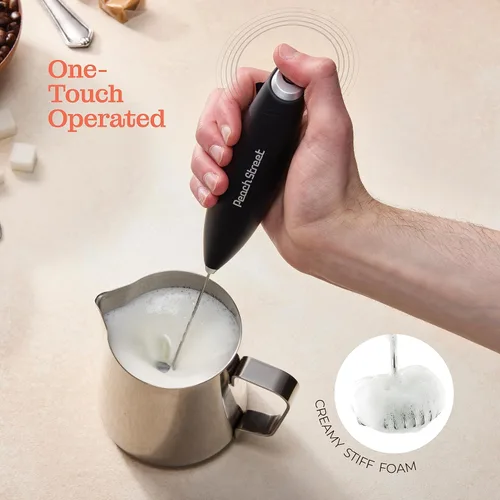Miniatura 3 de Potente espumador de leche de mano, mini varita espumadora de leche, mezclador de bebidas de acero inoxidable con pilas, soporte para espumador