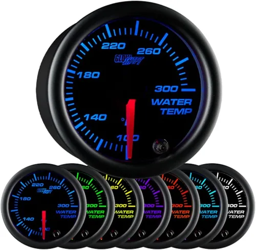 GlowShift Kit de medidor de temperatura del refrigerante del agua de 7 colores, 300F, negro - Incluye sensor electrónico NPT 1/8-27 y cableado -