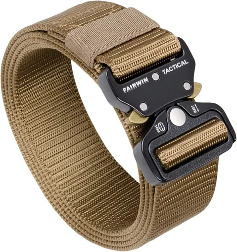 Miniatura 9 de FAIRWIN Cinturón Táctico, Estilo Militar Webbing Riggers Web Gun Belt con Hebilla de Metal de Liberación Rápida de Servicio Pesado Negro (Coal Black)