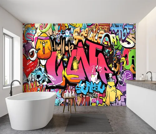 Miniatura 3 de Papel tapiz de graffiti de arte callejero, papel tapiz de tela, para sala de estar, dormitorio, baño, habitación de niños y niñas, mural de pared