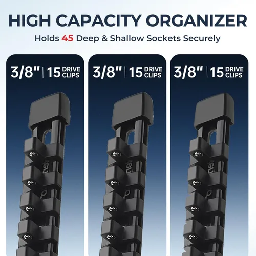 Miniatura 5 de Reniteco Organizador de enchufes de 3 piezas, unidad de 3/8 pulgadas x 45 clips, soporte de enchufe de ABS resistente con tapas de extremo