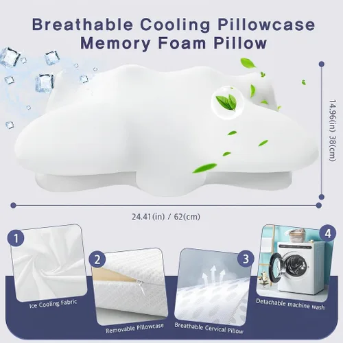 Miniatura 2 de Almohada cervical de alto perfil para soporte de cuello, almohada ergonómica de espuma viscoelástica para dormir de lado, apoyo firme para aliviar