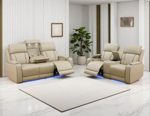 Miniatura 35 de Juego de Sofá Reclinable Eléctrico, Juego de Sofá y Sillón Reclinable de Cuero Negro, Juegos de Muebles de Sala de Estar, Sofá de Dos Plazas