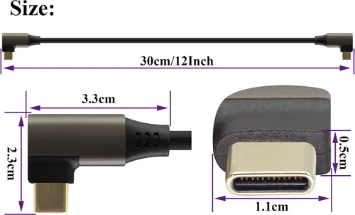 Miniatura 2 de Cable USB 3.1 tipo C de 90 grados en ángulo derecho e izquierdo 3.1 USB tipo C macho 4K a 60Hz Gen 2 Cable de extensión compatible con carga, datos