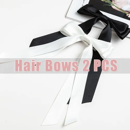 Miniatura 7 de Seneeel Lazos para el cabello, 2 piezas grandes de lazo doble para mujer, negro, blanco