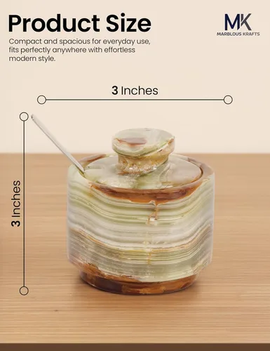 Miniatura 3 de MARBLOUS KRAFTS - Recipiente de sal de mármol con tapa y cuchara de 3" en piedra verde, plato de sal navideño decorativo para almacenamiento