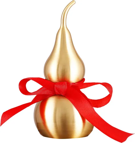 Miniatura 9 de Calabaza de latón Feng Shui Wu Lou con tira de la suerte roja para decoración de decoración de decoración del hogar, 7.87 pulgadas de alto, latón