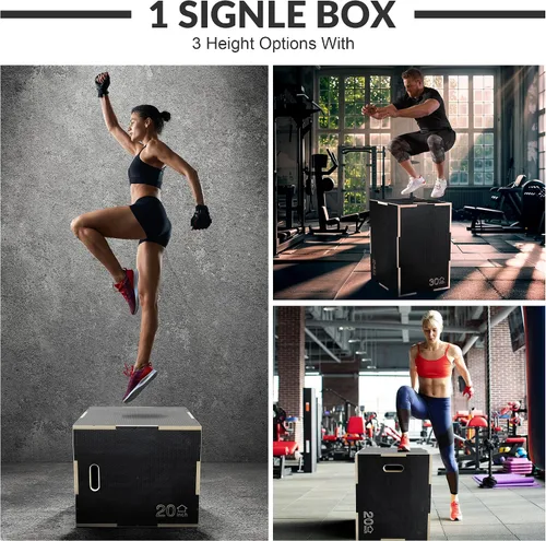Miniatura 3 de Fitvids Plataforma de ejercicio de madera antideslizante 3 en 1, equipo de entrenamiento pliométrico para gimnasio en casa, caja de pasos