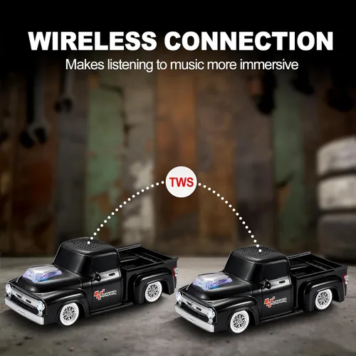Miniatura 3 de Altavoz Bluetooth para camioneta vintage, modelo de camión retro con sonido HD, micrófono integrado, luces LED de fiesta, doble emparejamiento TWS