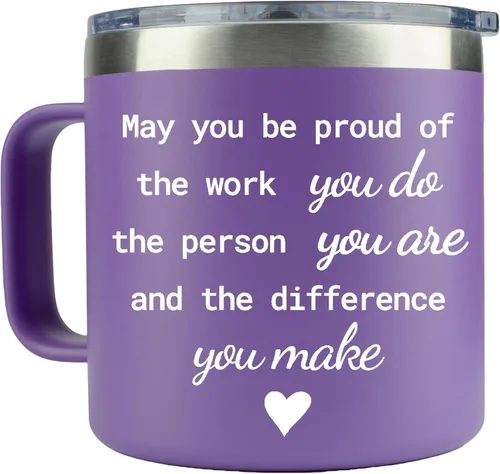 KLUBI May You Be Proud Of The Work You Do - Regalos de salud mental para mujeres, vaso de 14 onzas, taza morada, regalo de agradecimiento para Vaso