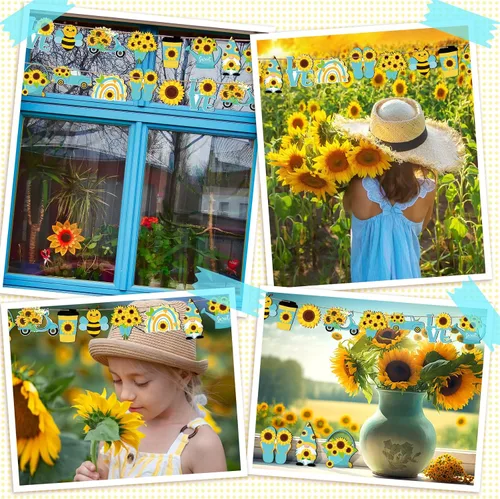 Miniatura 5 de Chunful Adorno de árbol de gnomo de girasol de verano, adornos colgantes de madera para primavera, decoración de árbol pequeño con cuerda