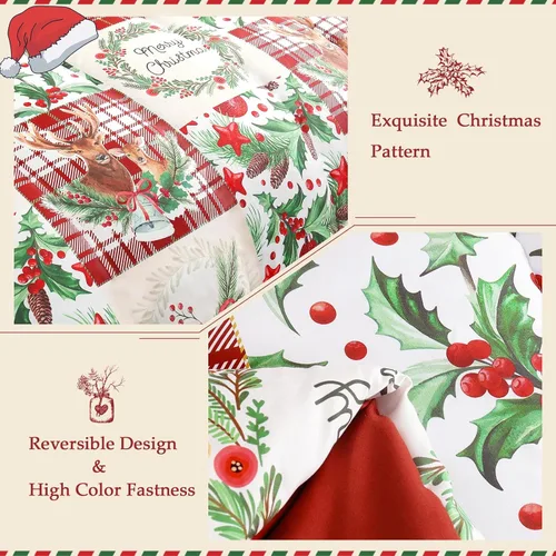 Miniatura 5 de Exclusivo Mezcla - Juego de edredón de Navidad tamaño individual, 2 piezas reversibles, ropa de cama de invierno con patrón de corona de renos