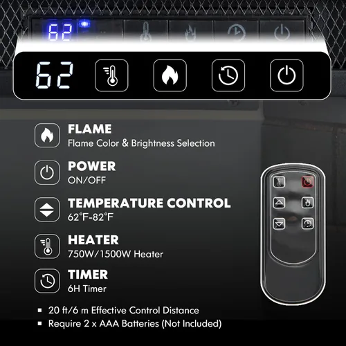 Miniatura 4 de Tangkula Chimenea eléctrica empotrada, chimenea de 26 pulgadas con brillo de llama ajustable, pantalla LED y control remoto con temporizador
