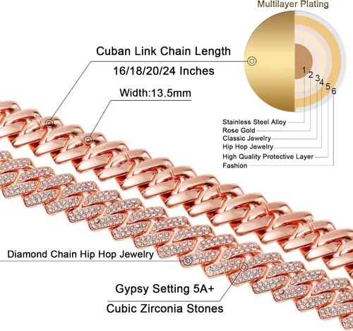 Miniatura 3 de Saintda Cadena de eslabones cubanos para hombres y mujeres, collar cubano de Miami, cadena de diamantes brillantes, joyería de hip hop con caja