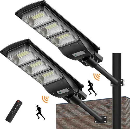Miniatura 8 de Lovus Paquete de 2 luces LED solares de 3600 W, IP65 impermeable con sensor de movimiento solar para exteriores, luces de seguridad de inundación