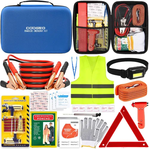 Miniatura 8 de Kit de emergencia en carretera para auto con cables de puente de batería, accesorios para auto para hombres o mujeres, kit de seguridad automotriz