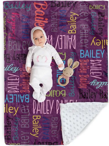 Miniatura 10 de Manta de bebé personalizada, diseño de nombres personalizados, manta de felpa suave con respaldo de puntos de doble capa para niños y niñas, Color01