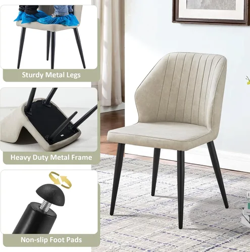 Miniatura 7 de TUKAILAi Juego de 2 sillas de comedor modernas, tapizadas de piel sintética con respaldo curvado y patas de metal, cómodas sillas laterales