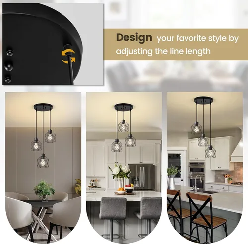 Miniatura 4 de Lámparas colgantes de 3 luces, iluminación colgante de estilo granja, candelabro de comedor, lámpara colgante industrial para isla de cocina