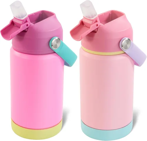 Miniatura 16 de Kerilyn - Botella de agua para niños, de acero inoxidable, con pajilla a prueba de fugas, con aislamiento térmico, libre de bisfenol A, unisex