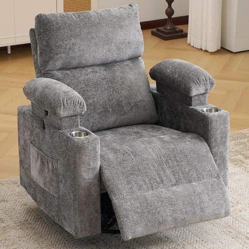 Miniatura 10 de Silla Reclinable Eléctrica de Gran Tamaño Giratoria Deslizante con Masaje y Calor, Sillón Reclinable Giratorio Mecedor con Reposabrazos Ajustables