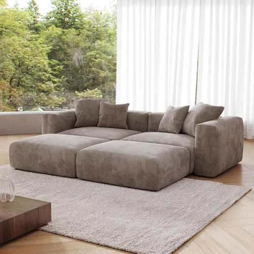Miniatura 17 de JACH Sofás Seccionales de Pana para Sala de Estar, Sofá Seccional Modular con Otomanas Chaise, Fundas de Cojines Removibles, Sofá Cama Moderno