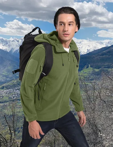 Miniatura 2 de CRYSULLY Chaqueta con capucha de forro polar táctica militar para hombre, chaqueta de caza, chaqueta de invierno, chaqueta cortavientos, chaqueta