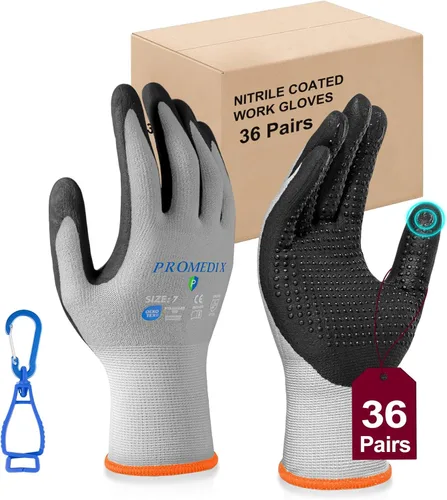Miniatura 17 de PROMEDIX P Guantes de trabajo recubiertos de nitrilo,Guantes de trabajo de seguridad de microespuma para hombre,Guantes de nylon y spandex de punto