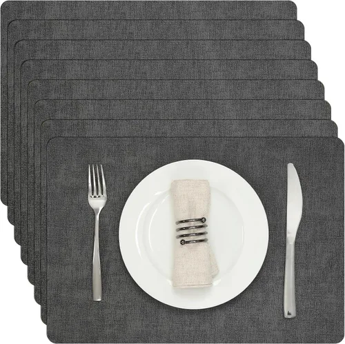Miniatura 25 de Myir JUN Juego de 6 manteles individuales de doble cara, de piel sintética, para interiores, para mesa de comedor, exteriores, cuadrados, Negro