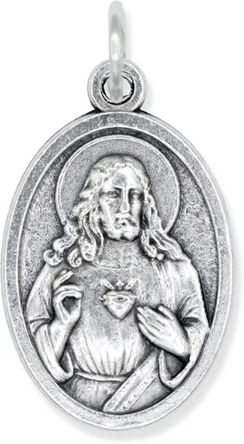 Miniatura 3 de Paquete de 5 medallas del Corazón de María y el Sagrado Corazón de Jesús Colgantes católicos oxidados de plata de 1 pulgada para collar y rosario