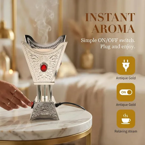 Miniatura 2 de COHEALI Quemador de incienso enchufable: soporte de incensario de metal vintage para aromaterapia y relajación, estufa de incienso eléctrica