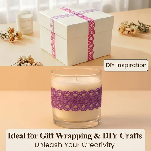 Miniatura 5 de SallyFashion Juego de cintas washi decorativas, 6 rollos de cinta Washi de encaje con purpurina para suministros de fabricación de tarjetas