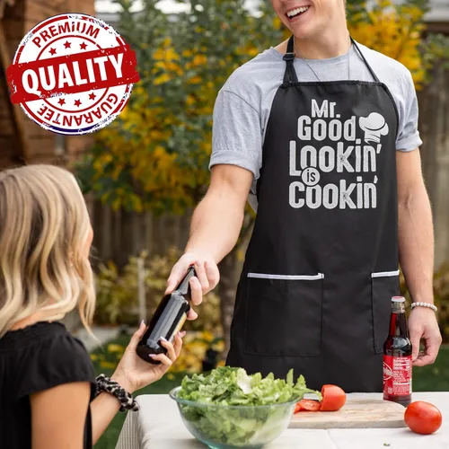 Miniatura 4 de ALLER HOME&KITCHEN Delantal divertido para hombres, 2 bolsillos grandes, talla única, delantal de chef para asar, cocinar, accesorios de barbacoa