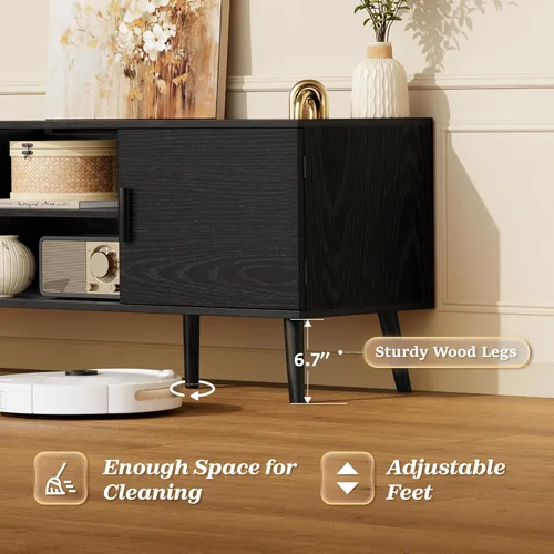Miniatura 6 de SUPERJARE Soporte de TV para TV de 55 pulgadas, centro de entretenimiento con estante ajustable, 2 gabinetes, mesa consola de TV, consola