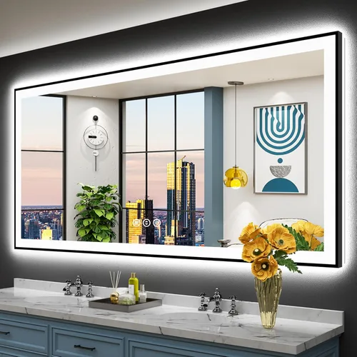 Miniatura 32 de 30x36 Espejo de baño LED con luces, retroiluminado y luz frontal, espejo de tocador iluminado antivaho para pared de baño, 3 colores, regulable