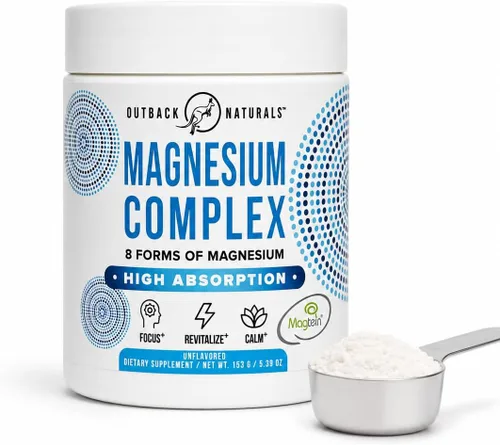 Polvo complejo de magnesio – 8 tipos de magnesio, L-treonato (magteína), glicinato, malato y más para la salud cerebral, relajación, máxima
