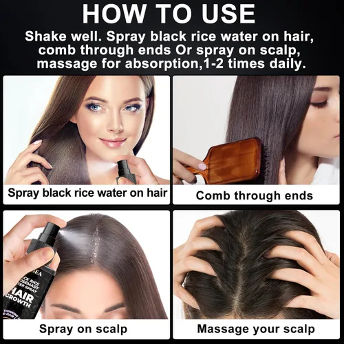 Miniatura 6 de GIFBEA Spray orgánico de suero para el crecimiento del cabello con agua de arroz negro, 5 onzas líquidas, aroma de romero, para todo
