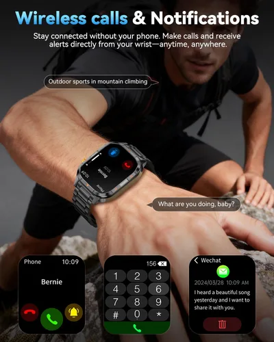 Miniatura 9 de Relojes inteligentes para hombres, reloj inteligente militar HD de 2.01 pulgadas con batería de 1000 mAh/linterna, responder/hacer llamadas reloj