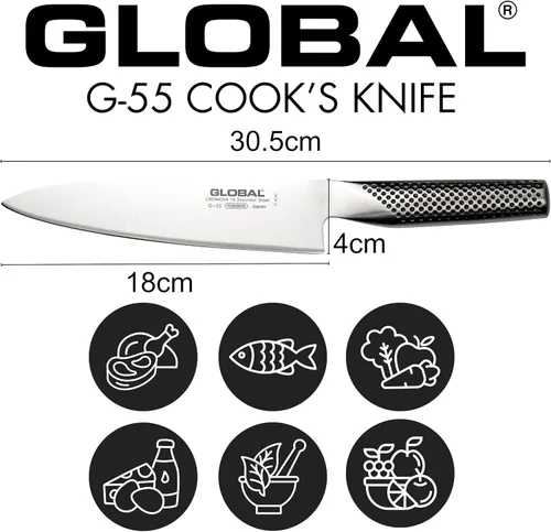 Miniatura 3 de Cuchillo de Chef Global, hoja de 7 pulgadas, acero inoxidable japonés