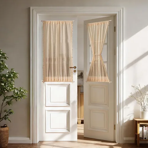 Sutuo Home Cortinas de puerta beige para puerta de cristal y luces laterales, cortinas vintage elegantes con estampado de privacidad, cortinas de
