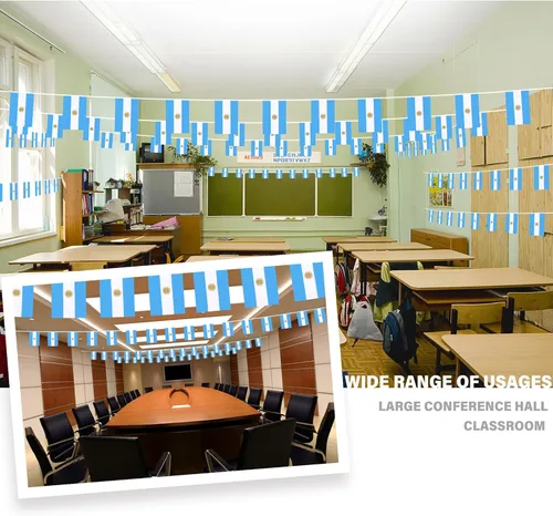 Miniatura 2 de Bandera de cuerda argentina en pendón, pequeña mini bandera argentina en guirnalda, decoración nacional del país para escuela, fiesta, eventos